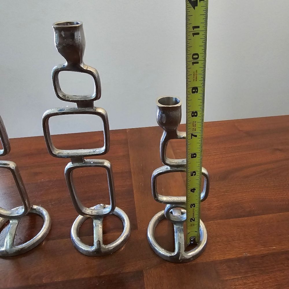 Modern MCM Candle Holder Made in India Silver Tone Brutalist Style - Picture 6 of 11